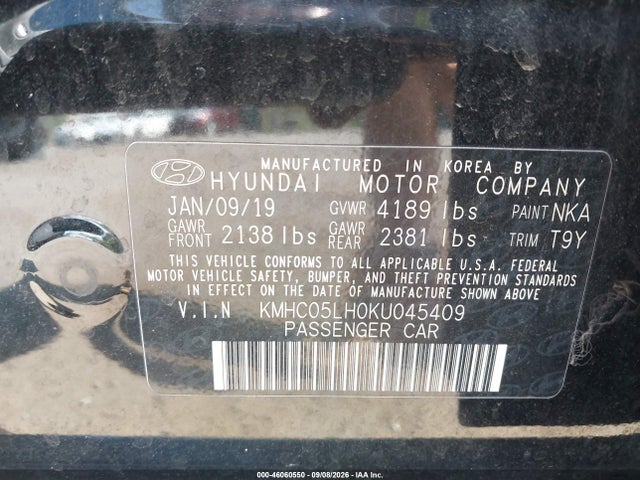 Продаж на аукціоні авто 2019 Hyundai Ioniq Electric Limited, vin: KMHC05LH0KU045409, номер лоту: 46060550