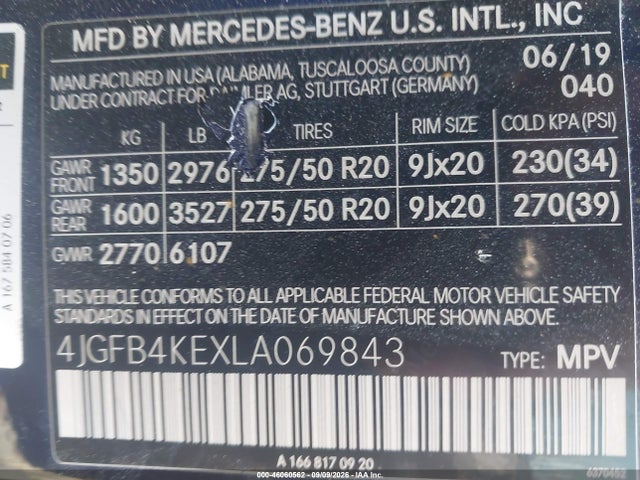 2020 Mercedes-benz Gle 350 4matic მანქანა იყიდება აუქციონზე, vin: 4JGFB4KEXLA069843, აუქციონის ნომერი: 46060562
