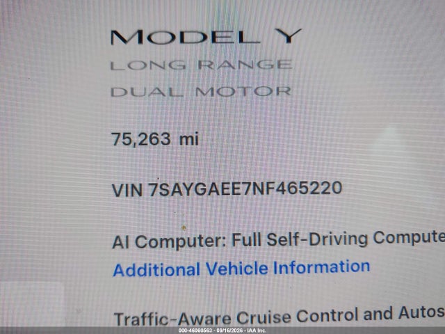 Продаж на аукціоні авто 2022 Tesla Model Y Long Range Dual Motor All-wheel Drive, vin: 7SAYGAEE7NF465220, номер лоту: 46060563