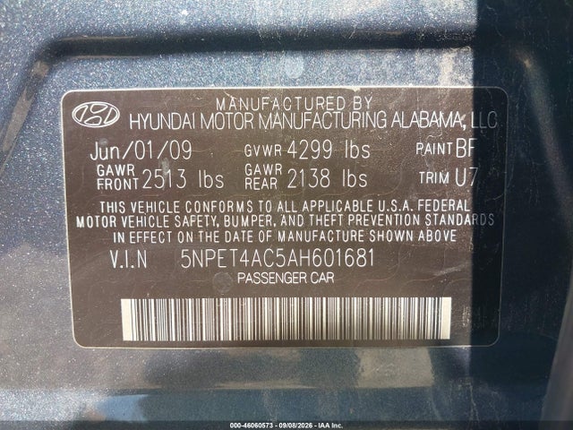 Aukcja sprzedaży 2010 Hyundai Sonata Gls, vin: 5NPET4AC5AH601681, numer aukcji: 46060573