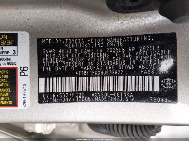 Продажа на аукционе авто 2017 Toyota Camry Le, vin: 4T1BF1FKXHU673822, номер лота: 46060574