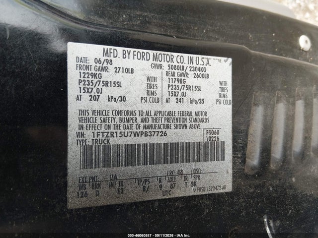 Продаж на аукціоні авто 1998 Ford Ranger Splash/xl/xlt, vin: 1FTZR15U7WPB37726, номер лоту: 46060587