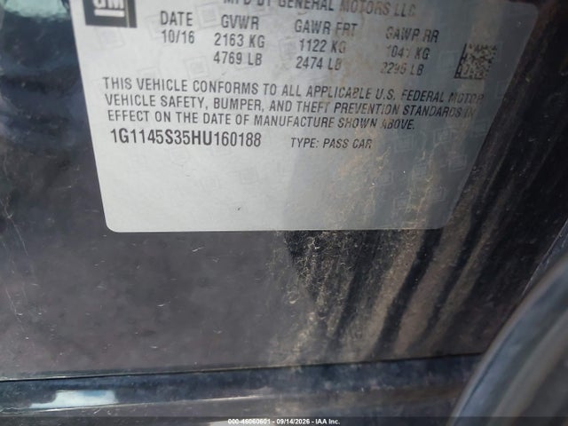 2017 Chevrolet Impala 2lz მანქანა იყიდება აუქციონზე, vin: 1G1145S35HU160188, აუქციონის ნომერი: 46060601