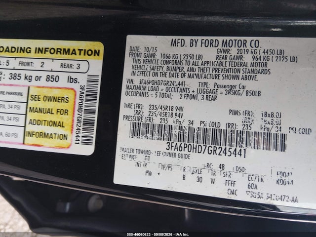 Продаж на аукціоні авто 2016 Ford Fusion Se, vin: 3FA6P0HD7GR245441, номер лоту: 46060623