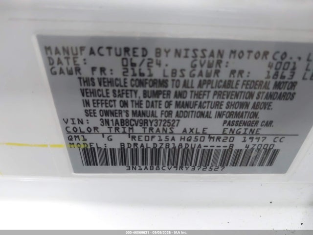 Продажа на аукционе авто 2024 Nissan Sentra Sv Xtronic Cvt, vin: 3N1AB8CV9RY372527, номер лота: 46060631