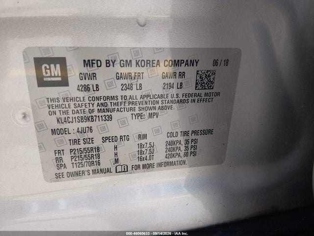 Продажа на аукционе авто 2019 Buick Encore Fwd Sport Touring, vin: KL4CJ1SB9KB711339, номер лота: 46060633