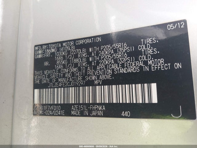 2012 Scion Xb მანქანა იყიდება აუქციონზე, vin: JTLZE4FE2CJ019297, აუქციონის ნომერი: 46060686
