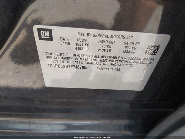 Продажа на аукционе авто 2015 Chevrolet Cruze 1lt Auto, vin: 1G1PC5SB7F7167000, номер лота: 46060713