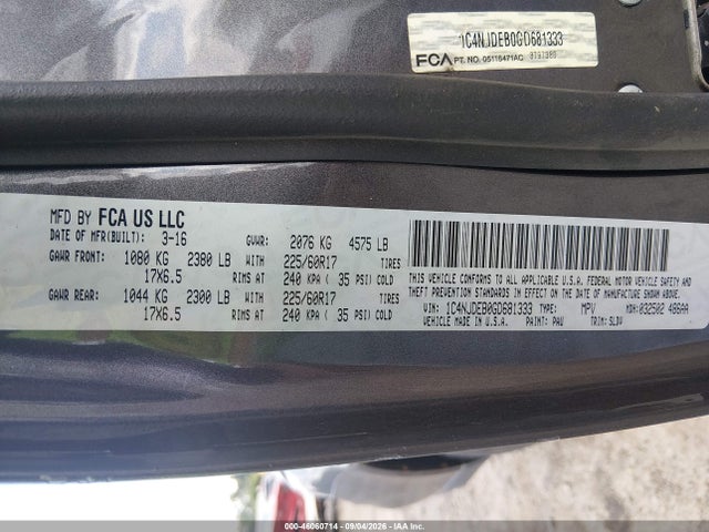 Продаж на аукціоні авто 2016 Jeep Compass High Altitude Edition, vin: 1C4NJDEB0GD681333, номер лоту: 46060714