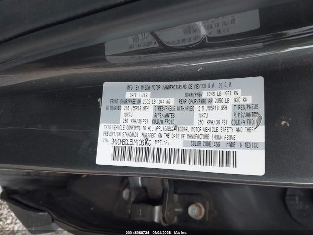 46060734 :رقم المزاد ، 3MVDMBCL5LM106340 vin ، 2020 Mazda Cx-30 Select Package مزاد بيع