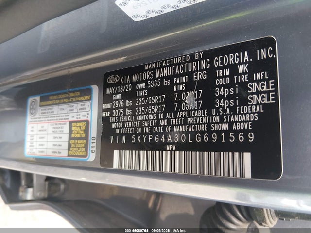Продажа на аукционе авто 2020 Kia Sorento 2.4l Lx, vin: 5XYPG4A30LG691569, номер лота: 46060764