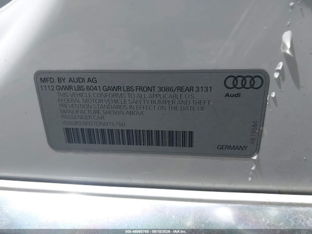 46060765 :رقم المزاد ، WAUR2AFD7DN015750 vin ، 2013 Audi A8 L 4.0t مزاد بيع