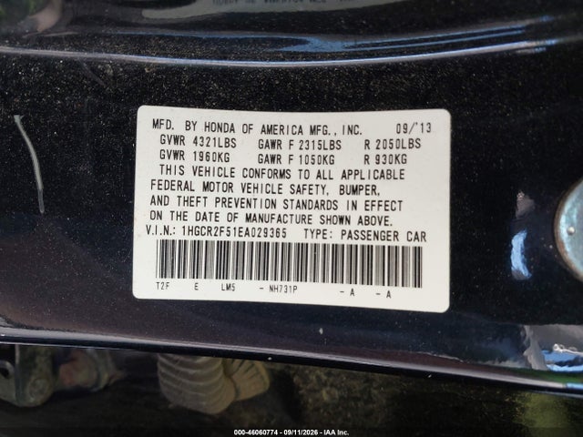 46060774 :رقم المزاد ، 1HGCR2F51EA029365 vin ، 2014 Honda Accord Sport مزاد بيع