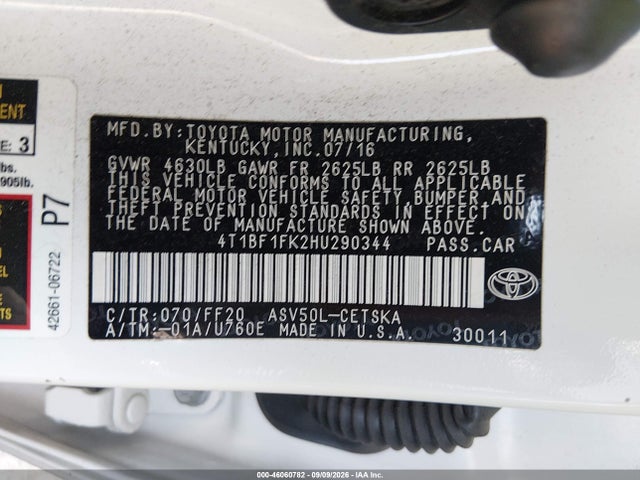 Aukcja sprzedaży 2017 Toyota Camry Se, vin: 4T1BF1FK2HU290344, numer aukcji: 46060782