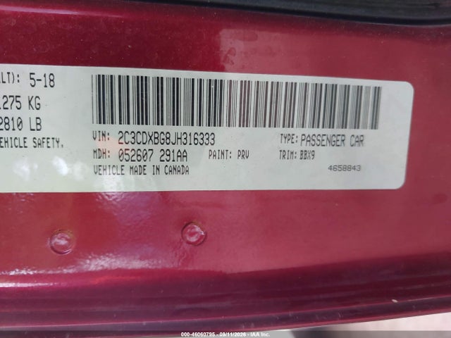 Продаж на аукціоні авто 2018 Dodge Charger Sxt Rwd, vin: 2C3CDXBG8JH316333, номер лоту: 46060795