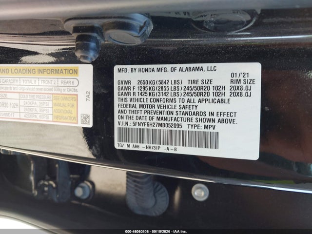 Продаж на аукціоні авто 2021 Honda Pilot Awd Special Edition, vin: 5FNYF6H27MB052095, номер лоту: 46060806