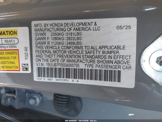 Продажа на аукционе авто 2025 Acura Tlx Type S, vin: 19UUB7F05SA000795, номер лота: 46060807