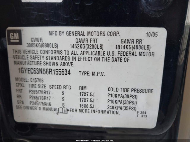 46060811 :رقم المزاد ، 1GYEC63N56R155634 vin ، 2006 Cadillac Escalade Standard مزاد بيع