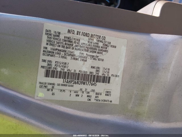 2009 Ford Focus Ses მანქანა იყიდება აუქციონზე, vin: 1FAHP36N39W177645, აუქციონის ნომერი: 46060852