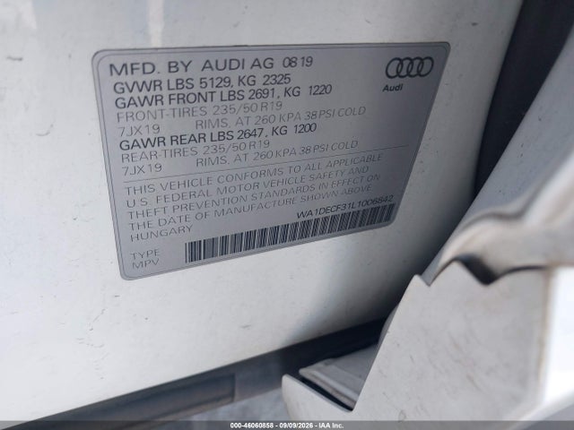 Продажа на аукционе авто 2020 Audi Q3 Premium 45 Tfsi S Line Quattro Tiptronic, vin: WA1DECF31L1006842, номер лота: 46060858