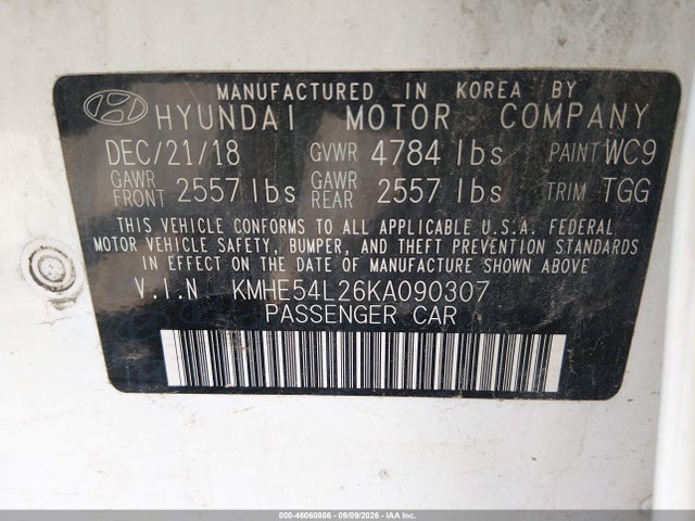 Продаж на аукціоні авто 2019 Hyundai Sonata Plug-in Hybrid Limited, vin: KMHE54L26KA090307, номер лоту: 46060886