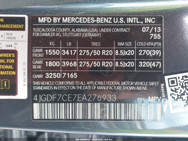 2014 Mercedes-benz Gl 450 4matic მანქანა იყიდება აუქციონზე, vin: 4JGDF7CE7EA276933, აუქციონის ნომერი: 46060892