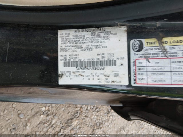 2010 Mercury Milan მანქანა იყიდება აუქციონზე, vin: 3MEHM0HA4AR603568, აუქციონის ნომერი: 46060894