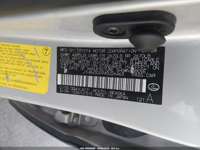 Продажа на аукционе авто 2004 Lexus Es 330, vin: JTHBA30G945026463, номер лота: 46060898