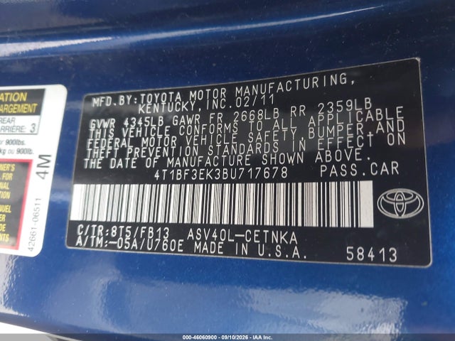 Aukcja sprzedaży 2011 Toyota Camry Le, vin: 4T1BF3EK3BU717678, numer aukcji: 46060900