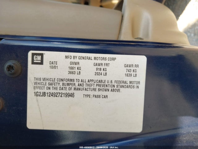 46060913 :رقم المزاد ، 1G2JB124927219946 vin ، 2002 Pontiac Sunfire Se مزاد بيع