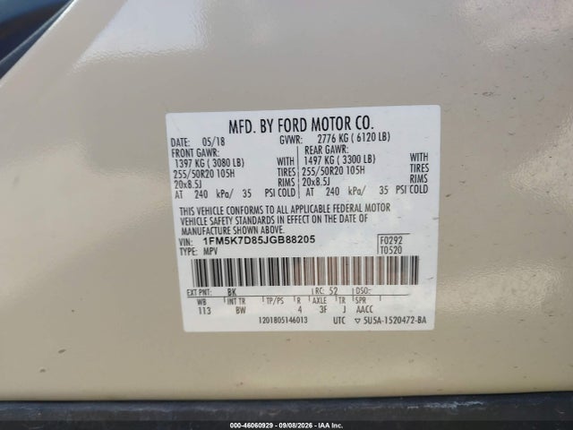 Продажа на аукционе авто 2018 Ford Explorer Xlt, vin: 1FM5K7D85JGB88205, номер лота: 46060929