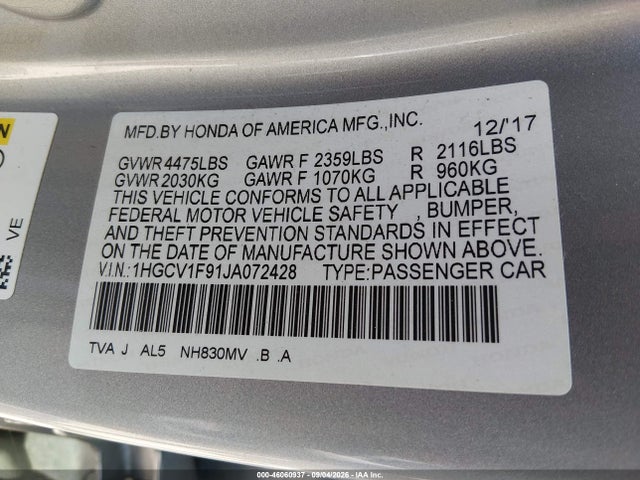 Honda Accord Touring 2018 1HGCV1F91JA072428 Image 9
