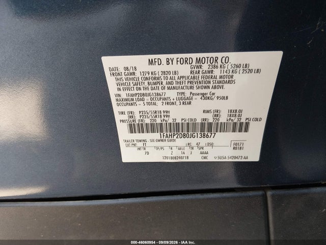 Продажа на аукционе авто 2018 Ford Taurus Se, vin: 1FAHP2D80JG138677, номер лота: 46060954