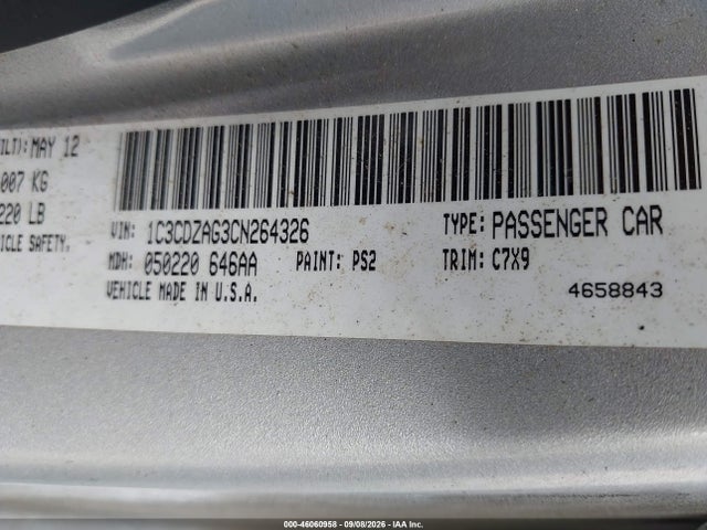Продажа на аукционе авто 2012 Dodge Avenger Se, vin: 1C3CDZAG3CN264326, номер лота: 46060958