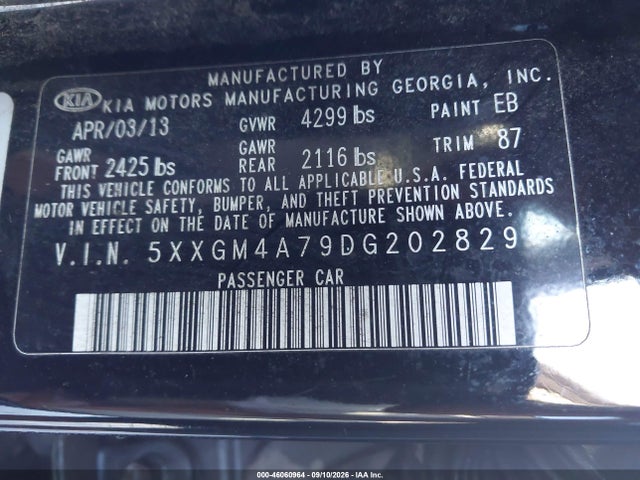 Aukcja sprzedaży 2013 Kia Optima Lx, vin: 5XXGM4A79DG202829, numer aukcji: 46060964