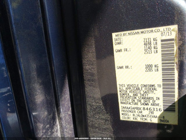 46060995 :رقم المزاد ، 1N4AA5AP8DC846316 vin ، 2013 Nissan Maxima 3.5 S مزاد بيع