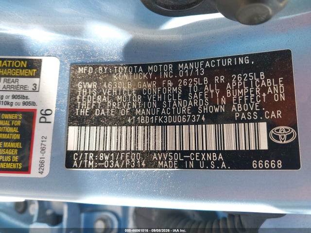 Продаж на аукціоні авто 2013 Toyota Camry Hybrid Le, vin: 4T1BD1FK3DU067374, номер лоту: 46061016