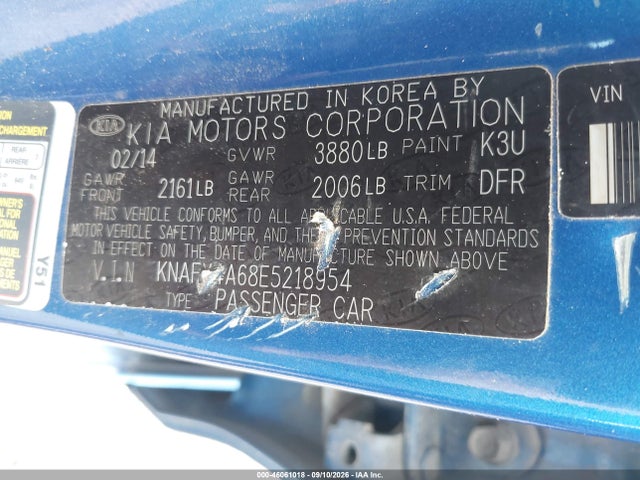 2014 Kia Forte Lx მანქანა იყიდება აუქციონზე, vin: KNAFX4A68E5218954, აუქციონის ნომერი: 46061018
