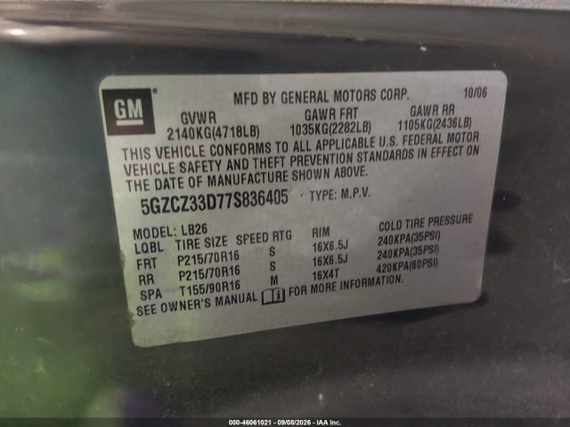 Продаж на аукціоні авто 2007 Saturn Vue 4 Cyl, vin: 5GZCZ33D77S836405, номер лоту: 46061021