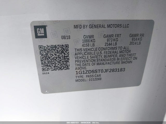 Продаж на аукціоні авто 2018 Chevrolet Malibu Lt, vin: 1G1ZD5ST0JF283183, номер лоту: 46061031