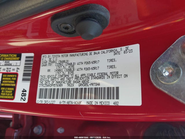 Продажа на аукционе авто 2023 Toyota Tacoma Trd Sport, vin: 3TMCZ5AN3PM576909, номер лота: 46061044