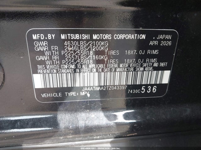 Aukcja sprzedaży 2026 Mitsubishi Eclipse Cross Black Edition S-awc/se S-awc/sel, vin: JA4ATWAA2TZ043397, numer aukcji: 46061051