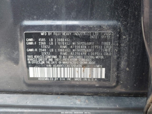 2013 Subaru Outback 2.5i Premium მანქანა იყიდება აუქციონზე, vin: 4S4BRCCC8D3255436, აუქციონის ნომერი: 46061054