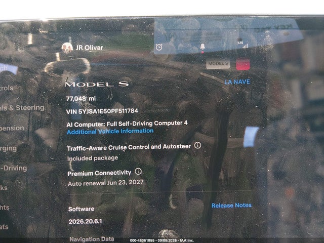 2023 Tesla Model S Dual Motor All-wheel Drive/standard Range მანქანა იყიდება აუქციონზე, vin: 5YJSA1E50PF511784, აუქციონის ნომერი: 46061055