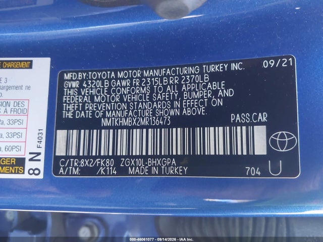 Aukcja sprzedaży 2021 Toyota C-hr Xle, vin: NMTKHMBX2MR136473, numer aukcji: 46061077