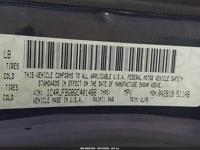 2016 Jeep Grand Cherokee Limited მანქანა იყიდება აუქციონზე, vin: 1C4RJFBG8GC401466, აუქციონის ნომერი: 46061084