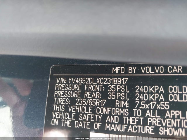 Aukcja sprzedaży 2012 Volvo Xc60 3.2/3.2 Platinum/3.2 Premier/3.2 Premier Plus, vin: YV4952DLXC2318917, numer aukcji: 46061095