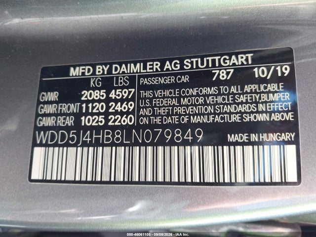 Продажа на аукционе авто 2020 Mercedes-benz Cla 250 4matic, vin: WDD5J4HB8LN079849, номер лота: 46061105