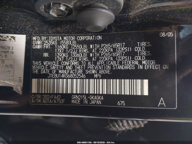 Aukcja sprzedaży 2006 Toyota 4runner Sr5 V6, vin: JTEBU14R368052546, numer aukcji: 46061156