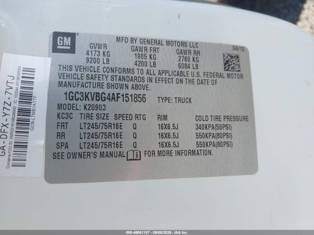 Продаж на аукціоні авто 2010 Chevrolet Silverado 2500hd Work Truck, vin: 1GC3KVBG4AF151856, номер лоту: 46061157